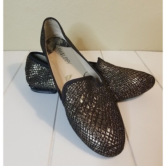 Sam & Libby Shoes Flats Womens Size 8.5 Black Gold Shimmer Slip On - Picture 1 of 13